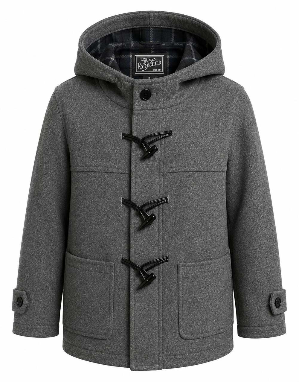 Tailored by Rothschild Boys' Plaid Lined Faux Wool Toggle Duffle Coat